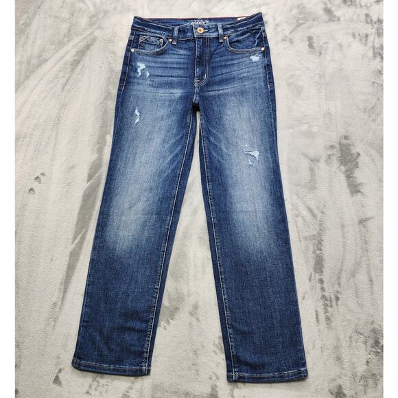 Maurices Edgely Jeans Womens 12 SHORT Blue Distressed High Rise Straight Leg - Picture 1 of 14